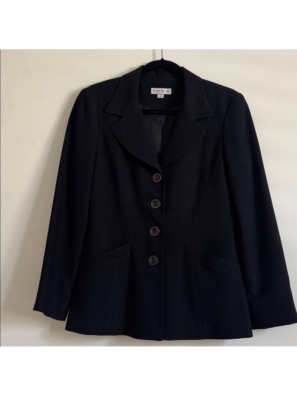 Vintage Bebe Black 4 Button Women's Blazer, Size 6